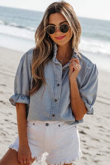 Ruffle Chambray Top