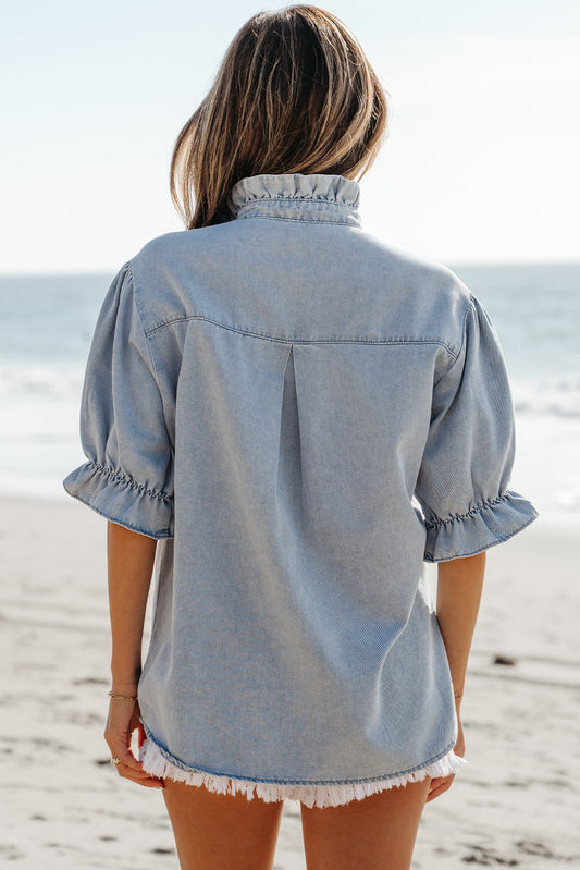 Ruffle Chambray Top