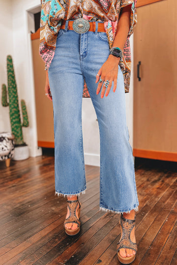 Raw Hem High Waisted Flared Jeans