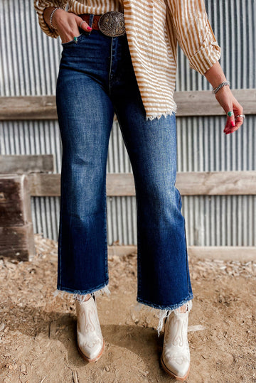 Raw Hem High Waisted Flared Jeans