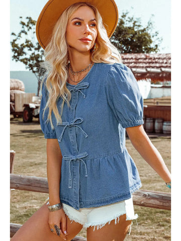 Tied Front Denim Shirt