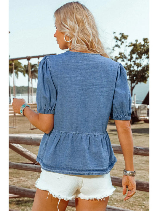 Tied Front Denim Shirt